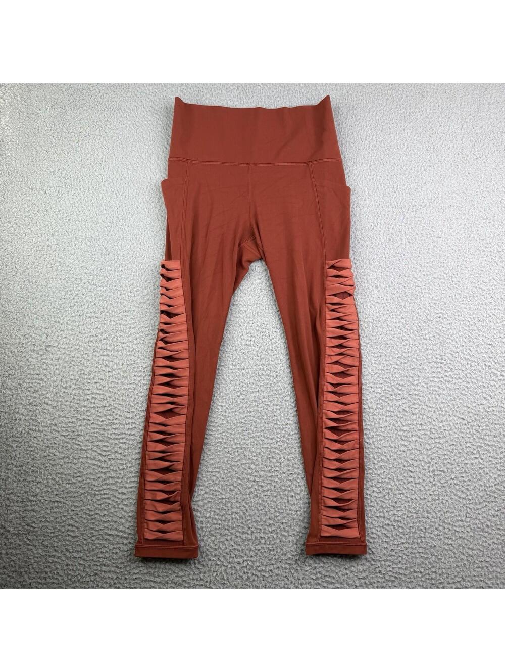 ATHLETA Salutation 7/8 Tight in Powervita Side Slit Orange Leggings Small 25x23